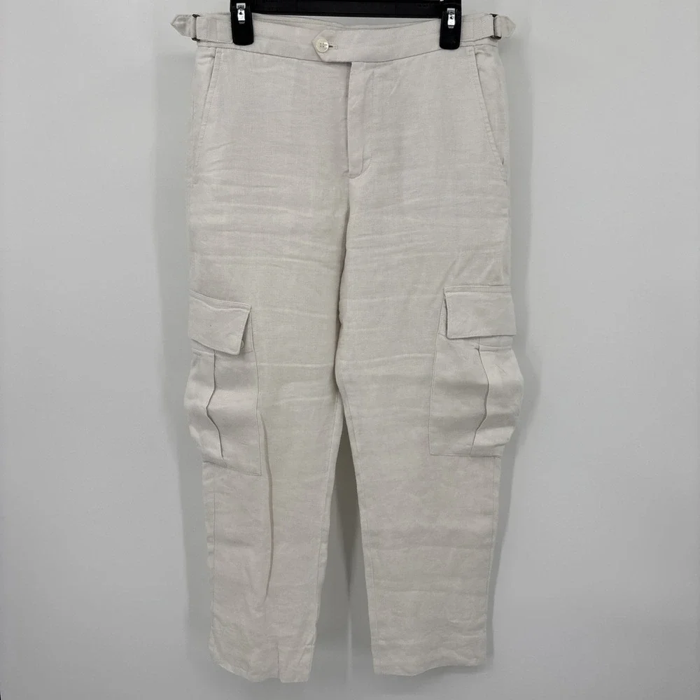 Banana Republic Womens Off White Linen Cargo‎ Pants Size 6 Old Money Coastal